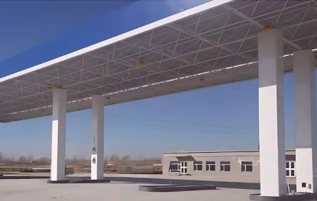 定西钢结构加油站罩棚_螺栓球网架_挑檐_形象柱！