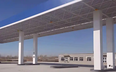 定西钢结构加油站罩棚_螺栓球网架_挑檐_形象柱！